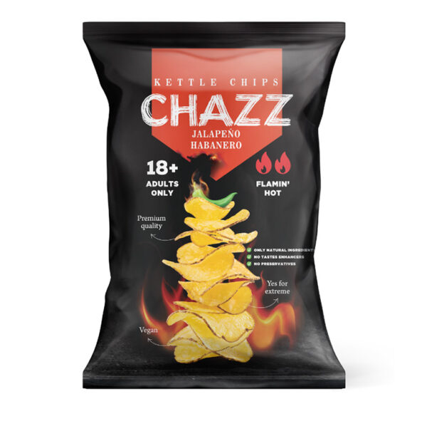 CHAZZ Kartupeļu čipsi ar Jalapeño un Habanero pipariem, 90g