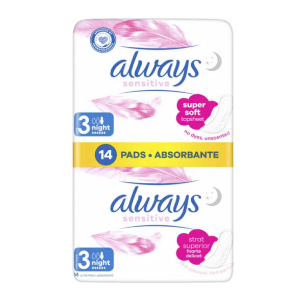 Hügieenisidemed Sensitive Night S3, ALWAYS, 14 tk