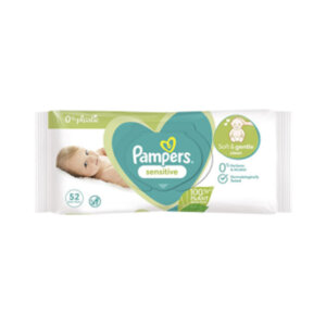 Niisked salvrätikud Sensitive PF (plastic free), Pampers, 52tk