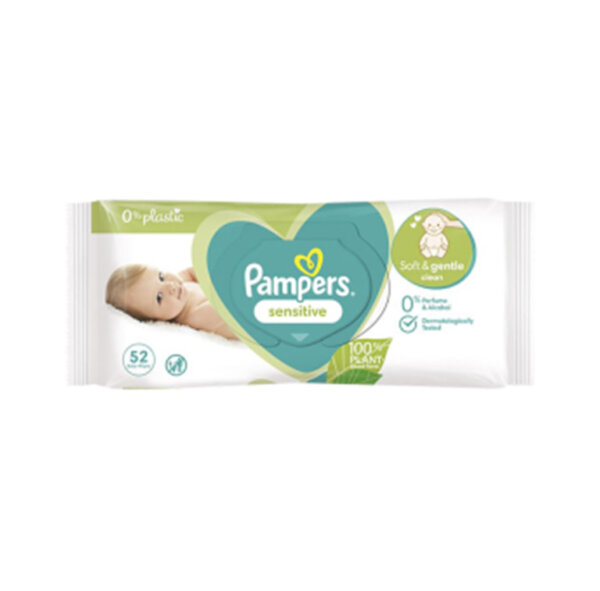 Niisked salvrätikud Sensitive PF (plastic free), Pampers, 52tk