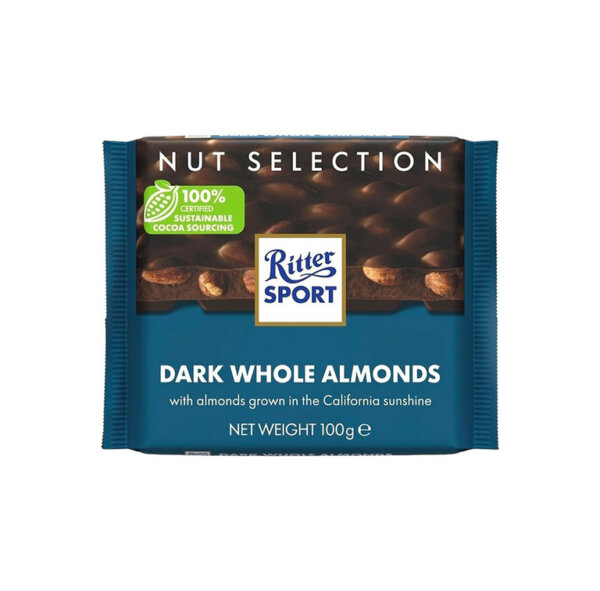 Ritter Sport tume šokolaad tervete mandlitega 100g