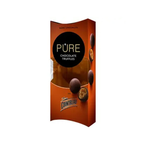 Tumšās šokolādes trifeļu konfektes PURE ar apelsīna liķiera pildījumu, 108g