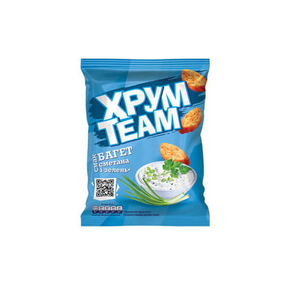 Grauzdēti maizes čipsi Hrumteam Baguette "Sour cream&Greenery" 55g