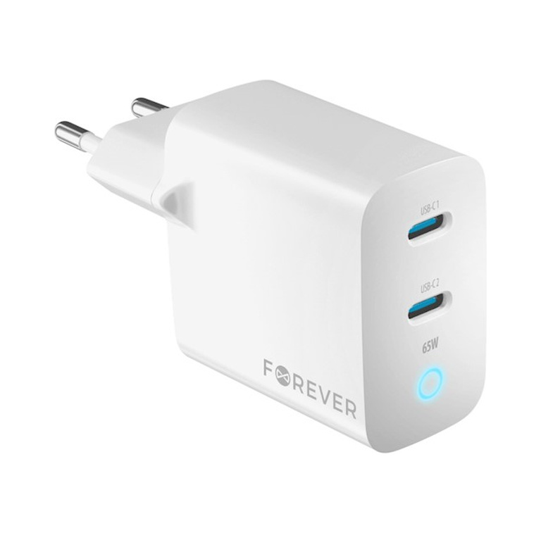 Kiirlaadija 65W, 2x USB-C, Forever, valge