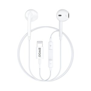Kõrvaklapid juhtmega, LIGHTNING pistik, helitugevuse juhtimine, BWOO HF179, valge